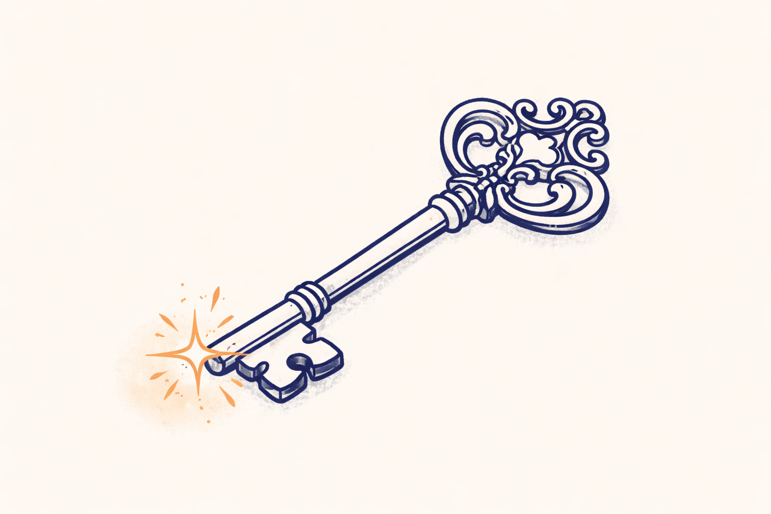 A glowing key with intricate filigree